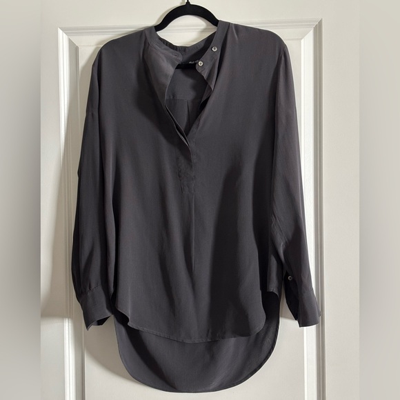 SOLD Madewell Charcoal Gray Silk Popover Blouse - Picture 2 of 7